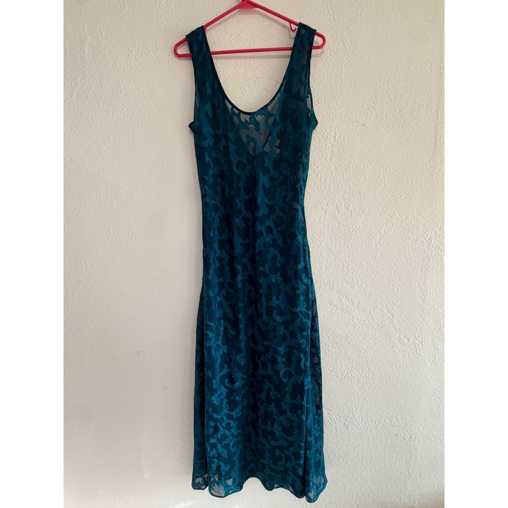 Victorias Secret Teal Flocked Mesh Scroll Slip Dress V-Neck Midi ID 015128 M